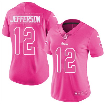 Nike Los Angeles Rams #12 Van Jefferson Pink Women's Stitched NFL Limited Rush Fashion Jersey